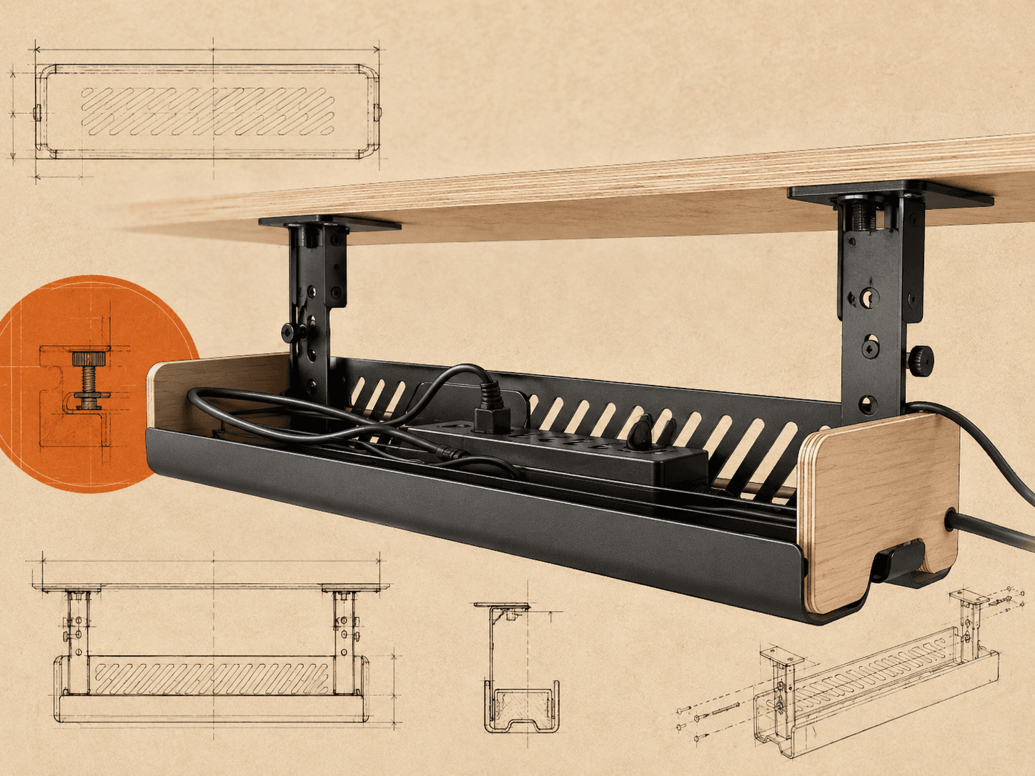 Under-desk cable tray