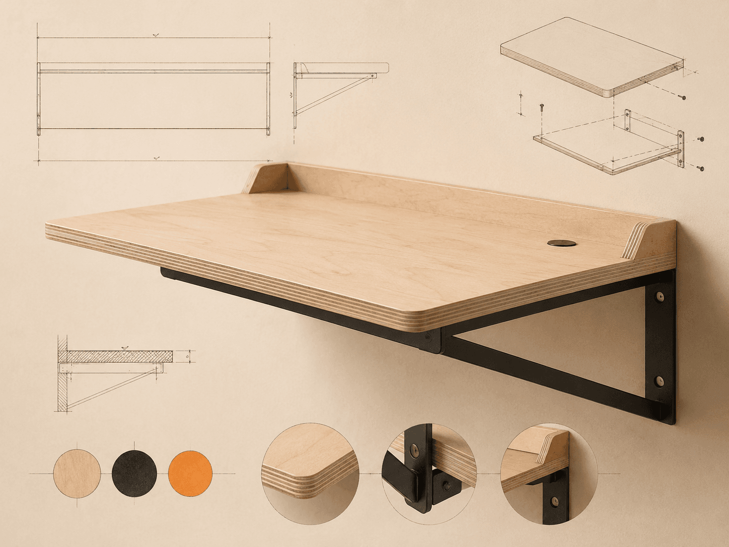 Floating wall desk